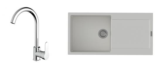 StrongSinks S3 Set dřez Zala 1000 1000x500mm granit bílá + Baterie Seina chrom