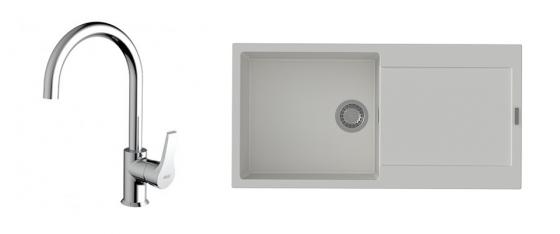 StrongSinks S3 Set dřez Zala 1000 1000x500mm granit bílá + Baterie Rhona chrom