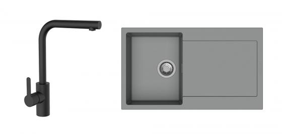 StrongSinks S3 Set dřez Zala 860 860x500mm granit šedá + Baterie Ipoly černá