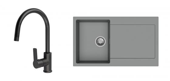 StrongSinks S3 Set dřez Zala 860 860x500mm granit šedá + Baterie Loira černá