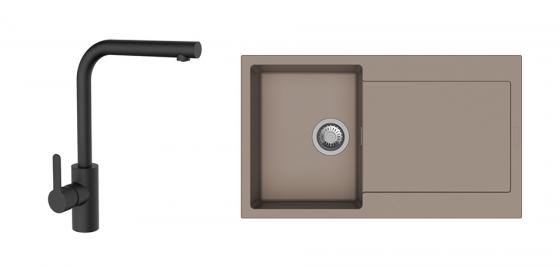 StrongSinks S3 Set dřez Zala 860 860x500mm granit hnědá + Baterie Ipoly černá