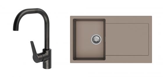 StrongSinks S3 Set dřez Zala 860 860x500mm granit hnědá + Baterie Garonne černá