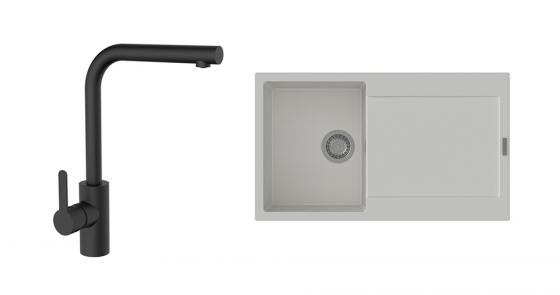 StrongSinks S3 Set dřez Zala 860 860x500mm granit bílá + Baterie Ipoly černá