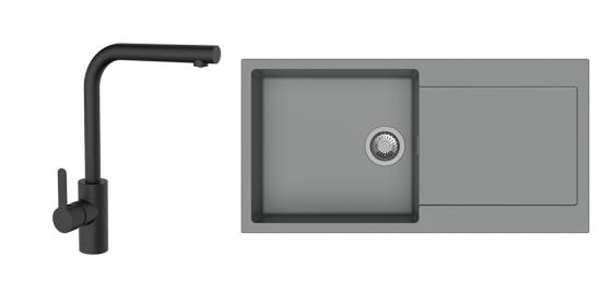 StrongSinks S3 Set dřez Zala 1000 1000x500mm granit šedá + Baterie Ipoly černá