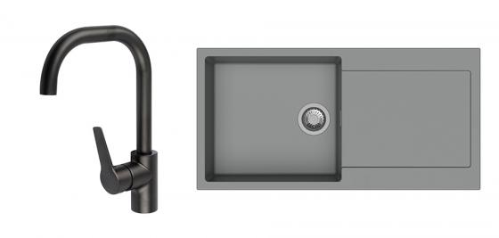 StrongSinks S3 Set dřez Zala 1000 1000x500mm granit šedá + Baterie Garonne černá