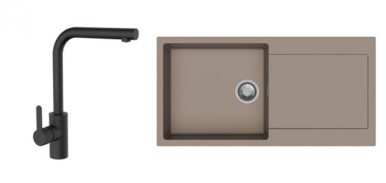 StrongSinks S3 Set dřez Zala 1000 1000x500mm granit hnědá + Baterie Ipoly černá