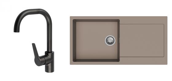 StrongSinks S3 Set dřez Zala 1000 1000x500mm granit hnědá + Bater. Garonne černá