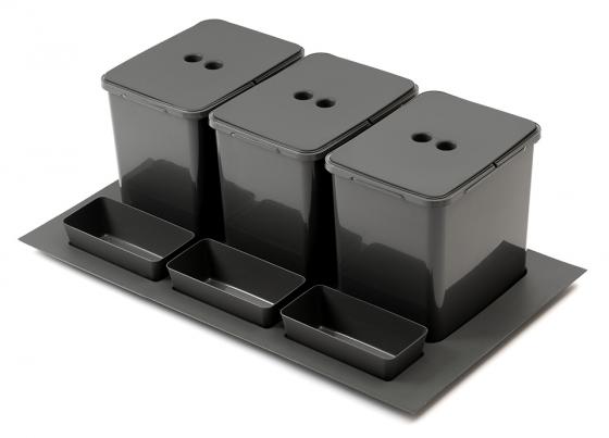 StrongBins sorter 3x16 l vložený do zásuvky 800 - 900 mm, antracit