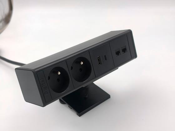 StrongPower elektrická zásuvka DeskUp, 2x FR, USB, RJ45, černá