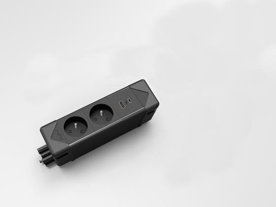 StrongPower elektrická zásuvka UnderDesk, 2x FR, USB, černá