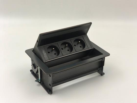 StrongPower elektrická zásuvka FlipUpPush, 3x Francouszká, černá