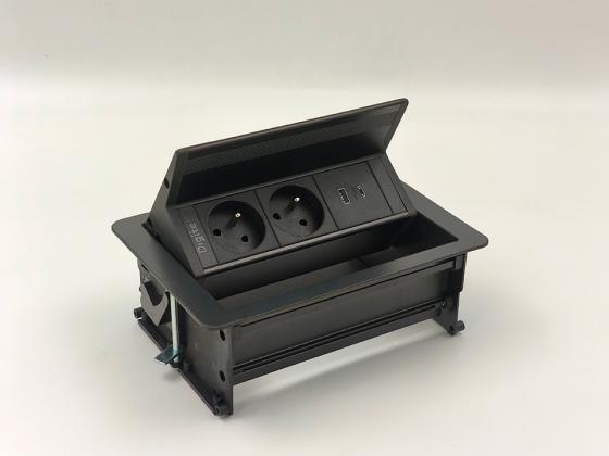 StrongPower elektrická zásuvka FlipUpPush, USB, 2x Francouszká, černá