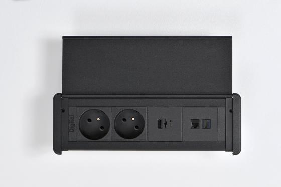 StrongPower elektrická zásuvka SlimCover, USB+HDMI, Francouzská černá