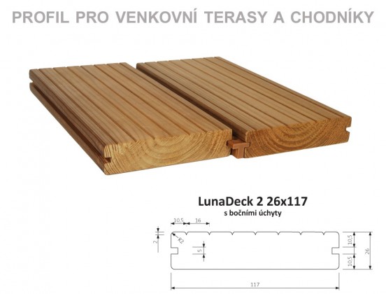 TERASY ThermoWood prkno LunaDeck2 26/117/4200 Boční úchyt