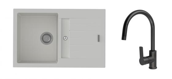 K-StrongSinks S3 Set dřez Vardar 780x500mm granit bílá + Baterie Loira černá