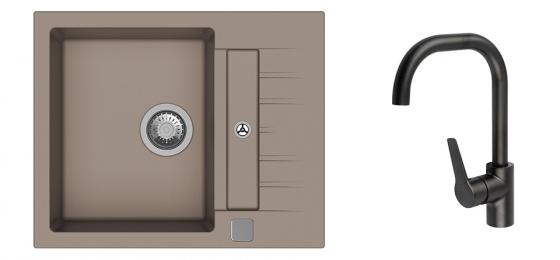 K-StrongSinks S3 Set dřez Vardar 615x500mm granit béžová + Bater. Garonne černá