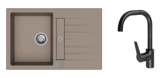 K-StrongSinks S3 Set dřez Vardar 780x500mm granit béžová + Bater. Garonne černá