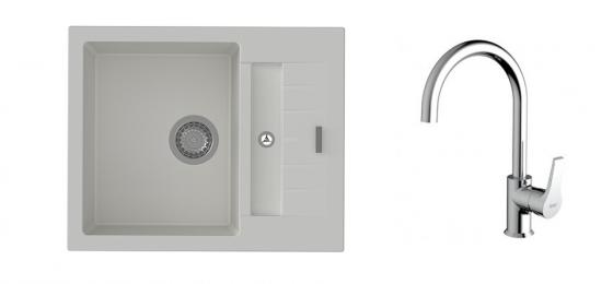K-StrongSinks S3 Set dřez Vardar 615x500mm granit bílá + Baterie Rhona chrom