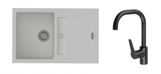 K-StrongSinks S3 Set dřez Vardar 780x500mm granit bílá + Baterie Garonne černá