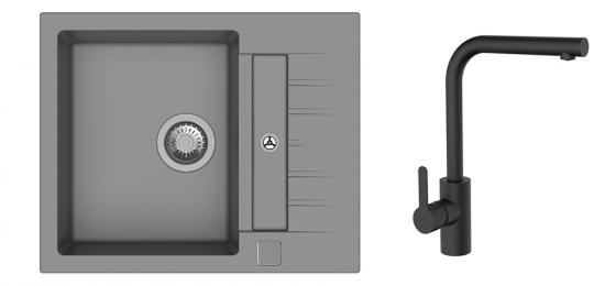 K-StrongSinks S3 Set dřez Vardar 615x500mm granit šedá + Baterie Ipoly černá