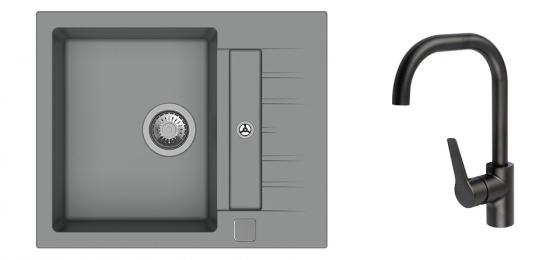 K-StrongSinks S3 Set dřez Vardar 615x500mm granit šedá + Baterie Garonne černá