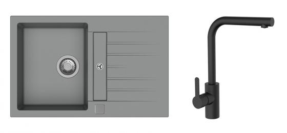 K-StrongSinks S3 Set dřez Vardar 780x500mm granit šedá + Baterie Ipoly černá