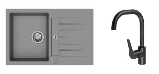 K-StrongSinks S3 Set dřez Vardar 780x500mm granit šedá + Baterie Garonne černá