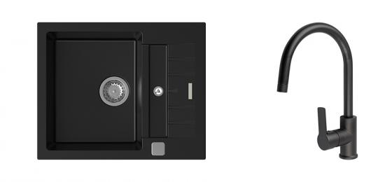 K-StrongSinks S3 Set dřez Vardar 615x500mm granit černá + Baterie Loira černá