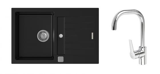 K-StrongSinks S3 Set dřez Vardar 780x500mm granit černá + Baterie Garonne chr.