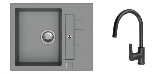 K-StrongSinks S3 Set dřez Vardar 615x500mm granit šedá + Baterie Loira černá