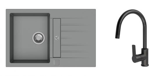 K-StrongSinks S3 Set dřez Vardar 780x500mm granit šedá + Baterie Loira černá