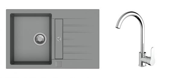 K-StrongSinks S3 Set dřez Vardar 780x500mm granit šedá + Baterie Seina chrom