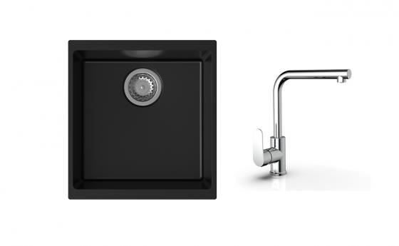 K-StrongSinks S3 Set dřez Hron 430x460mm granit černá + Baterie Stréva chrom