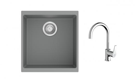 K-StrongSinks S3 Set dřez Hron 430x460mm granit šedá + Baterie Rhona chrom