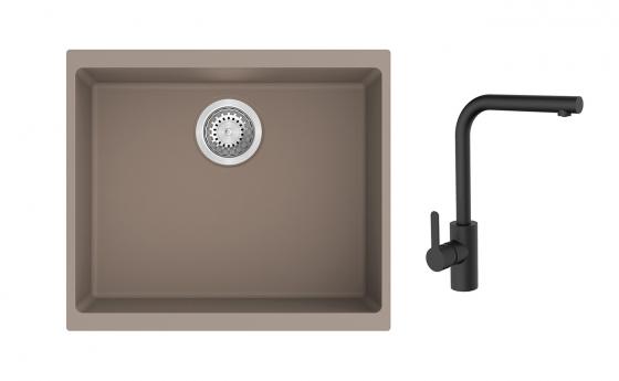 K-StrongSinks S3 Set dřez Hron 530x460mm granit béžová + Baterie Ipoly černá