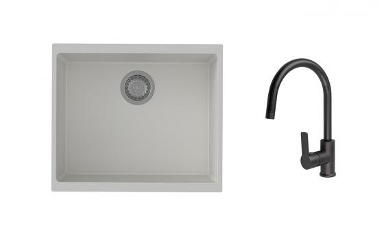K-StrongSinks S3 Set dřez Hron 530x460mm granit bílá + Baterie Loira černá
