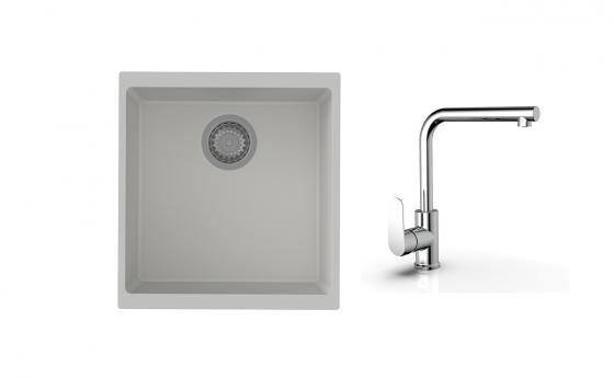 K-StrongSinks S3 Set dřez Hron 430x460mm granit bílá + Baterie  Stréva chrom