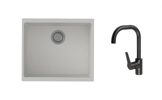 K-StrongSinks S3 Set dřez Hron 530x460mm granit bílá + Baterie Garonne černá
