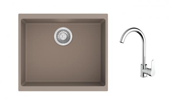 K-StrongSinks S3 Set dřez Hron 530x460mm granit béžová + Baterie Seina chrom