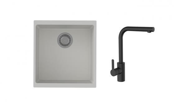 K-StrongSinks S3 Set dřez Hron 430x460mm granit bílá + Baterie Ipoly černá