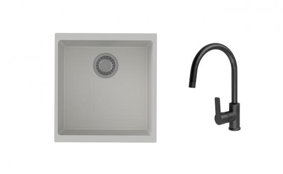 K-StrongSinks S3 Set dřez Hron 430x460mm granit bílá + Baterie Loira černá