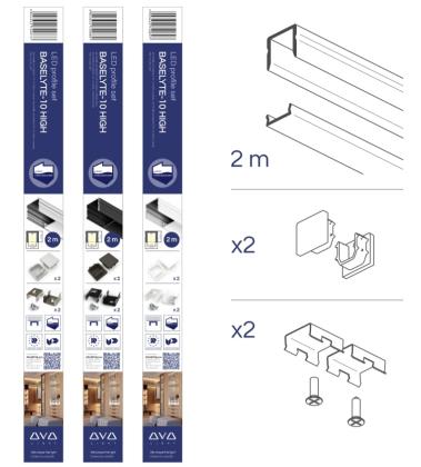 StrongLumio sada LED profil Baselyte-10 High 2m+příslušenství,stříbrná elox
