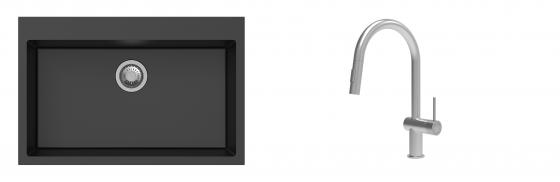 K-StrongSinks S3 Set dřez Ipel 780x510mm granit černá + Baterie Neris celonerez