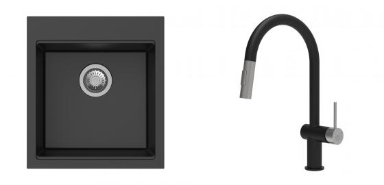 K-StrongSinks S3 Set dřez Ipel 460x510mm granit černá + Baterie Neris černá