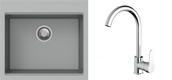 K-StrongSinks S3 Set dřez Ipel 560x510mm granit šedá + Baterie Seina chrom