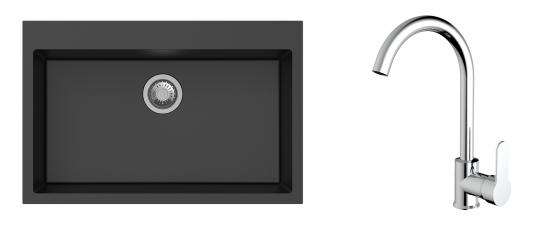 K-StrongSinks S3 Set dřez Ipel 780x510mm granit černá + Baterie Seina chrom