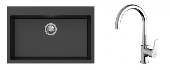 K-StrongSinks S3 Set dřez Ipel 780x510mm granit černá + Baterie Rhona chrom