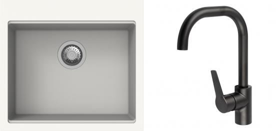 K-StrongSinks S3 Set dřez Ipel 560x510mm granit bílá + Baterie Garonne černá