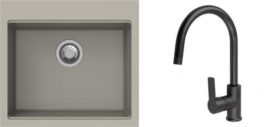 K-StrongSinks S3 Set dřez Ipel 560x510mm granit béžová + Baterie Loira černá
