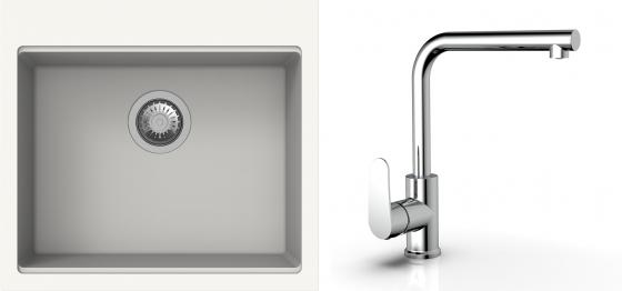 K-StrongSinks S3 Set dřez Ipel 560x510mm granit bílá + Baterie  Stréva chrom